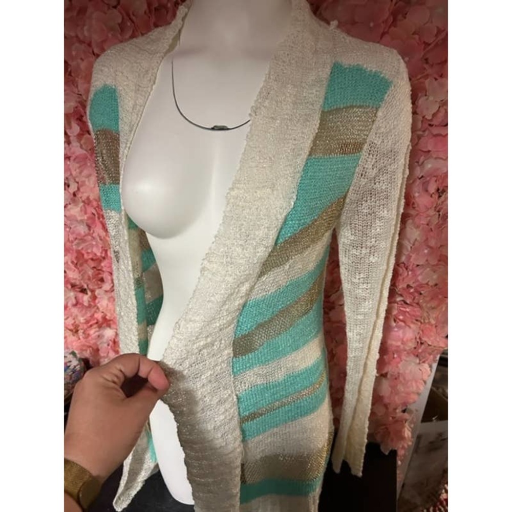 Belldini Large Teal Gold White Cardigan NWT - Picture 1 of 5